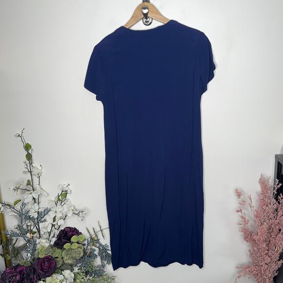 UNIVERSAL STANDARD Katy V Neck Faux Wrap Dress Maritime Navy Blue {M54} - Picture 3 of 6
